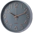 Wall Clock Battery Operated Silent Non-ticking Wall Clock 12 Inch Modern Quartz Design Decorative Indoor Kitchen Office Grey