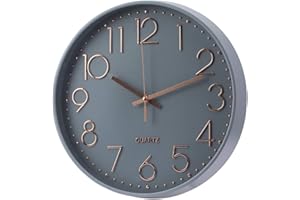 SIN&MI Wall Clock Battery Operated Silent Non-ticking Wall Clock 12 Inch Modern Quartz Design Decorative Indoor Kitchen Office Grey