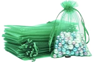 FAVORTALK 30pcs Organza Bags, 9x12 cm/ 3.5 x 4.7 inches, Grass Green Mesh Gift Drawstring Bags for Christmas Wedding Shower Party Favors Jewelry Samples (Grass Green)