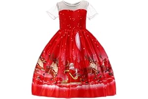 Susenstone Robe De Princesse Fille Hiver Ceremonie Robe PèRe NoëL à Fleurs Imprimé en Dentelle Robe Tutu Manche Court De SoiréE NoëL Carnaval 12 Mois - 7 Ans