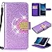 Produktbild iPhone XS Max Klapphülle, iPhone XS Max Tasche Kartenfach, LolStore Bling Glitzer Strass Leder Case Brieftasche Hülle Flip Cover Klappbar Handyhülle Schutz Handytasche Spiegel Stand Etui Fall, Lila