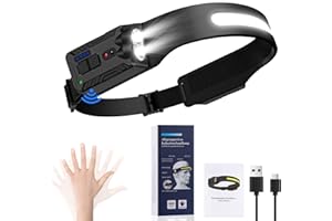 Oderra Torcia Frontale LED Ricaricabile, Lampada Frontale, Sensore di Movimento, 8 Modalità di Illuminazione, Con Indicatore di Batteria, Impermeabile IPX4, Lampada Frontale per Campeggio ed Emergenza