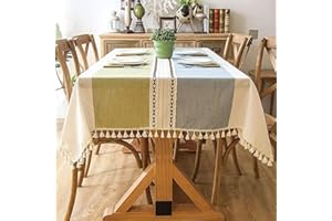 Pahajim Tovaglia Rettangolare Tovaglia Antimacchia Cotone Lino Copritavolo Moderno Lavabile Tassel Design Decorazioni per il Tavolo della Cucina(Strisce Blu Verde,140x300cm)