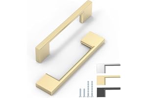 ELEBUILD 6 Pack, 96mm, Messing, Schrankgriffe, Modern Slim Kitchen Griffe