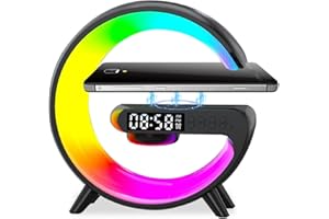 Les-Theresa G Light lampe à chargeur sans fil avec haut-parleur Bluetooth, lampe de chevet avec chargeur et réveil (noir)