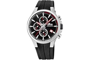 LOTUS Reloj Hombre Analógico de Caucho - Movimiento de Cuarzo Reloj Deportivo Hombre - Cronógrafo - Calendario - Cristal Mineral de Alta Resistencia - Resistente al Agua 5 ATM 18621 Chrono