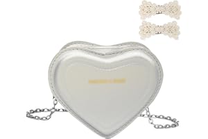 FOSDICK Sac a Main Fille et 2 Pince Cheveux en Perles, Cuir PU Sac a Main Enfant Fille, Forme de Cœur Sac Bandoulière, Cadeau Petite Filles, Blanc