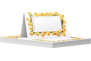 GIFTZIE 30 Pack Name Place Cards for Table - Daffodils Frame -Wedding Table Name Cards for Weddings, Engagement Party, Christmas Birthday Parties, 80mm x 80mm White Wedding Table Plan Placecards Card