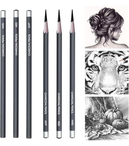 White Charcoal Pencils Drawing Set - 3-Pack Sketch Highlight Pencils For Artists