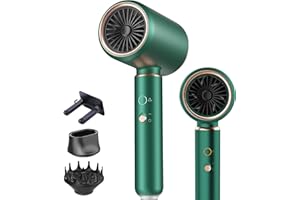 Bizcasa Sèche-cheveux Ionique Professionnel, 2200W Séchage Rapide, 4 Modes Réglables, Seche cheveux Ionique, Protection contre la surchauffe, Accessoires Diffuseur Boucle et Buses (Vert)