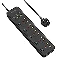 SIYOMG Extension Lead with USB Slots, 5 Way Plug Extension Socket with Individual Switches, 2 USB Ports and 4 USB-C Ports, 1.8 Extension Cable with Switches, UK Multi Plug Power Strip Extension Cord