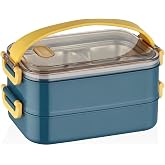 Vagonlife Bento Lunch Box Ofis-Okul İ&ccedil;in Yeni Nesil Sefer Tası 2 kat Taşıma Kulplu &Ccedil;elik FF367 Lacivert