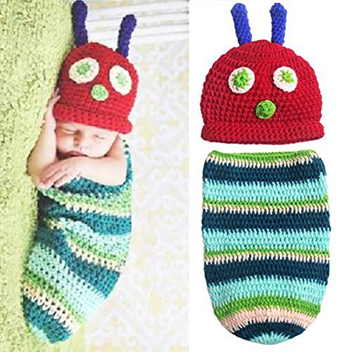 Newborn Baby Boy Girl Beanie Crochet Very Hungry Caterpillar Hat Cocoon Set Party Costume Photo Props