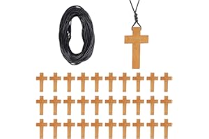 ‎NBEADS nbeads 50 Stück Holzkreuz Anhänger, Mit 15m Gewachste Polyester Schnur Für DIY Kreuz Charms Natürliche Holzkreuz Party Handwerk DIY Schmuck Projekte Ostern Dekoration, 42x24.5x4mm