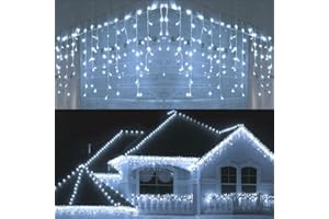 SHATCHI 240LEDs Waterfall Icicle Christmas Lights Cool White - Multifunction 8 Modes, Timer Clear Cable Indoor/Outdoor Low Voltage Waterproof Curtain Light Christmas Decoration