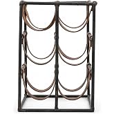 Modern Metal 6 Şişelik Şarap Rafı, Hakiki Doğal Deri Bantlı Tezgah &Uuml;st&uuml; Masa&uuml;st&uuml; Şarap Standı, Minimalist D&uuml;zenleyici Ev Deko