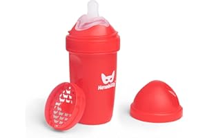 Herobility Double Anti-Colic Baby Bottle | Award-Winning Hero Baby Bottles | Soft Breast- Like Teat, Easy Mixing Lid & Net | Safe & Environment Friendly Materials | 240ml/8.5 fl oz Red