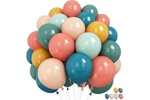 Froova Boho Rainbow Balloons 60 Pcs Retro Teal Blue Blush Pink Dark Light Orange Yellow Sage Green Dusty Blue Balloon Colorful Balloons for Thanksgiving Fall Autumn Baby Shower Decor Safari Birthday
