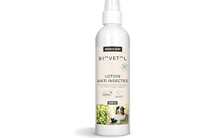Biovetol - Lotion Anti-Insectes Bio - Insectifuge Bio Certifié Ecocert - Anti-puces, Anti-Tiques - Soin pour Chien, Chat, Chiot, Chaton - 240 ML