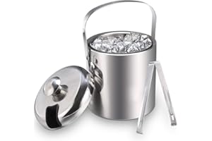 SAILNOVO Wiadro Lodu, 3 Litry Stal Nierdzewna Wiadro Lodu Z Pokrywa i Szczypce do utrzymywania zimnego i suchego lodu, Świetne do Home Bar, Chilling Beer, szampana i wina