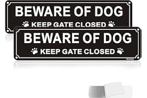 Acuxiaza 2 Pack Beware of The Dog Sign 30x8 cm Keep Gate Closed Sign Reflective Aluminum Self Adhesive, UV Protected, Waterproof, Beware of The Dog Keep Gate Closed Signs For Outdoor Fence