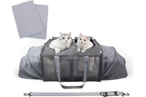 FURRYILLA Soft-Sided Pet Carriers 2 Cats Dogs Double-Compartment Foldable Up to 38lbs, Expandable Large Cat Carrier for Travel/Veterinary Visits/Road Trips…