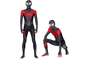 Leezeshaw Disfraz de Spiderman Miles Morales superhéroe para niño, Spiderman Miles Morales negro disfraz de Halloween para adultos y niños