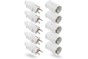 GLIROWY Schukostecker und Schukokupplung, Schutzkontaktstecker, 5er Pack Schutzkontakt Set mit Knickschutz, Kann für 0.5-2.5cm² Kabel, IP20, 250V, 16A