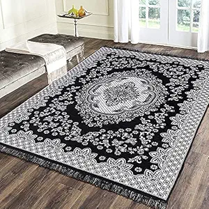 Sparrow World Attractive Floral Chennille Living Room Carpet,Area Rug,Durries,BedCover ||- (Black, 6X9)