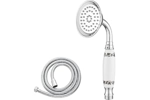 Maynosi Doccia a mano classica da bagno, doccia a mano tradizionale in stile telefono, soffione retrò in ceramica, doccia a pioggia vittoriana con tubo flessibile da 1.5M, Cromo-B