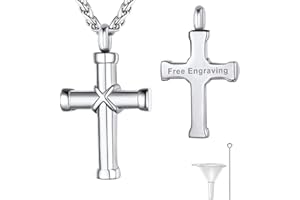 Supcare Collana Croce Uomo Urna Porta Ceneri, 6 Stili Collana Uomo Donna con Croce Urna per Ceneri Cane Gatto, Argento/Nero/Oro Collana Personlizzata Incisione, Amuleto Cristiano per Donna Uomo