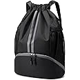 Sports Drawstring Backpack - String Swim Gym Bag with Shoes Compartment and Wet Proof Pocket for Women&Men， Pull String Sport Bag for Soccer and Basketball.