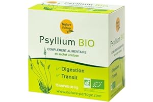 NATURE ET PARTAGE Psyllium Blond Bio Complement alimentaire en Sachet (15 x3 gr) - Fibre Naturelle pour une Digestion Saine