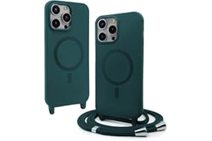 BGHHEU Handykette Hülle kompatibel mit iPhone 16 Pro mit Band,Handyhülle Kompatibel mit MagSafe,Abnehmbar Kordel zum Umhängen Silikon Case Magnetische Handyhülle,Dunkelgrün