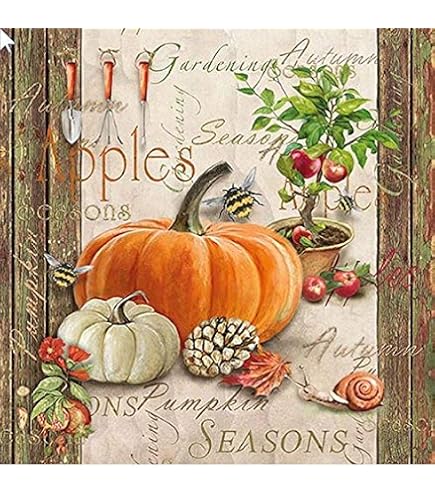 IHR Ideal Home Papierservietten – PUMPKIN FLOWERS, 20 Stück, 33x33 Cm, Dreilagig, Cremefarben