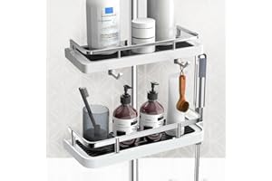 KOKOBOX ACQUASHELF 2PZ Mensola per Doccia Senza Foratura + Porta Telefono Doccia Asta Doccia Mensola Bagno Senza Fori Porta Sapone Shampoo Bagnoschiuma Doccia Portaoggetti Supporto Doccia Organizer - Bianca