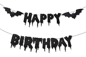 Halloween Grattis På Födelsedagen-Banderoll, Förspänd Glitter Blodig Fladdermushängande Girlang Goth-Födelsedagsdekorationer