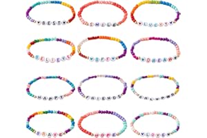 Steemjoey 12 PCS Friendship Bracelets for Girls, Colourful Wooden Bracelets Set, Handmade Braided Children Bracelets for Girls Birthday Jewellery Party Bag and Stocking Fillers