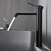 DETBOM 304 Stainless Steel 360&deg; Swivel High Basin Tap, Matte Black | Hot and Cold Water Mixer Tap, Countertop Sink Taps, Bath