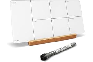 BIROYAL Desktop Glass Weekly Planner, Dry Erase Whiteboard with Detachable Wood Stand and Marker, Table Portable Week Calendar to Do List White Board, for Office, Home, Schools