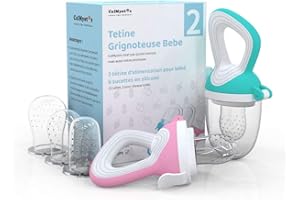 CALMYOTIS Tétine D'Alimentation de Fruits, Grignoteuse Bébé - Sucette à Fruit de Dentition - Sans BPA - 6 Tétines en Silicone + 2 Succettes, 8pcs - (Rose et Vert)