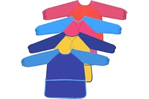 FANGEHONG 4 Stück Malschürze Kinder, Malkittel Kinder Bastelschürze mit Langen Ärmeln & Taschen, Kinderschürze Wasserdichter Kittel Schürze für Mädchen Junge 3-7 Jahre Malen Basteln Kochen Backen