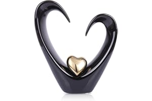 oliruim Scultura a forma di cuore in ceramica nera e oro moderna astratta per la decorazione del soggiorno, tavolino da caffè e centrotavola per tavolo da pranzo (A-oro nero)