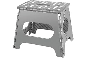 ACUNA Folding Step Stool 11 Inch Height, Premium Quality Folding Stool For Adult & Kids - Anti Skid Collapsible Stool With Carry Handle - Easy To Carry, Campervan, Kitchen, Bathroom, Outdoor (Grey)