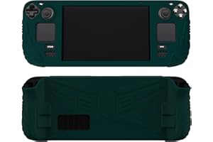 playvital Schutzhülle für Steam Deck LCD,Case Schutzhülle Anti-Rutsche Hülle aus weichem Gummi mit rücktasten-/Stick-Kappen für Steam Deck(Armor Series Renn-Grün)
