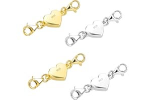 Tongyixin 4 Stück Gold Herz Magnetverschluss Kette 925 Silber Kette Damen Magnetverschluss Armband Schmuck Armband Verschluss Halskette Herren DIY Jewellery Accessories (2 Stück Silber,2 Stück Gold)