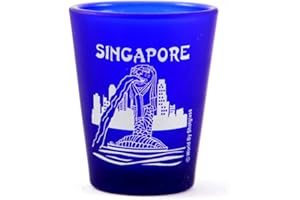 WORLD BY SHOTGLASS Verre à shot givré Fontaine Merlion de Singapour Bleu cobalt