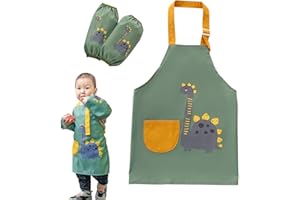 STILLWEN 1 Pieza Delantal Niño Dinosaurios, Delantal Niños Pintura, Delantal Niños Cocina Delantal Infantil con Bolsillos y 2 Mangas, Delantal Infantil Gracioso para Cocinar, Hornear y Pintar (4-9 Años)
