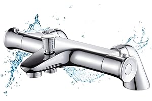 Solepearl Mitigeur Thermostatique Baignoire, Robinet Mitigeur Thermostatique Bain Douche avec Bouton de Sécurisé à 38°C, Robinets de douche et de Baignoire Thermostatique en laiton pour Salle de Bain