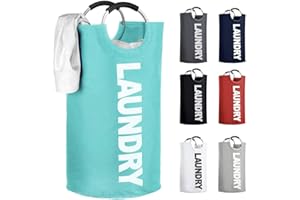 IHOMAGIC Panier a Linge Sac à Linge Pliable et Impermeable Sac de Rangement avec Poignée Corbeilles à Linge Sac Amovible Lavable pour vêtements Sale 85L pour la Chamber Hôtel Dortoir Bleu Clair